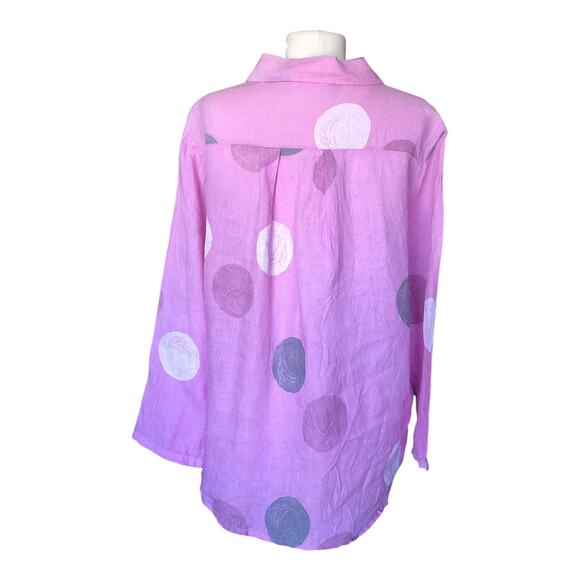 Marisima Shirt Dress Pink Polka Dot Long Sleeve Linen Blouse Women's One Size - Picture 7 of 10